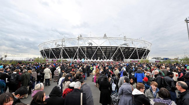 queuing in front of london statium