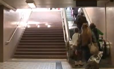 esclator and stairs before piano keys